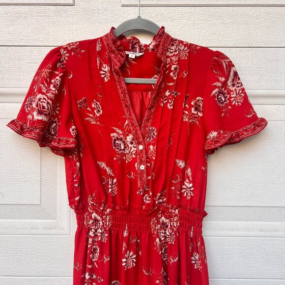 Max Studio Women's Red Flutter Sleeve V-neck Tier Maxi Dress - Small - Picture 8 of 8